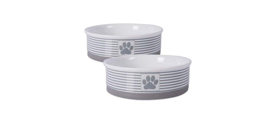 Bone Dry Paw Patch and Stripes Ceramic Dog Bowl